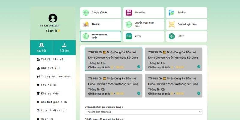 Quy trình rút tiền 79KING chi tiết.